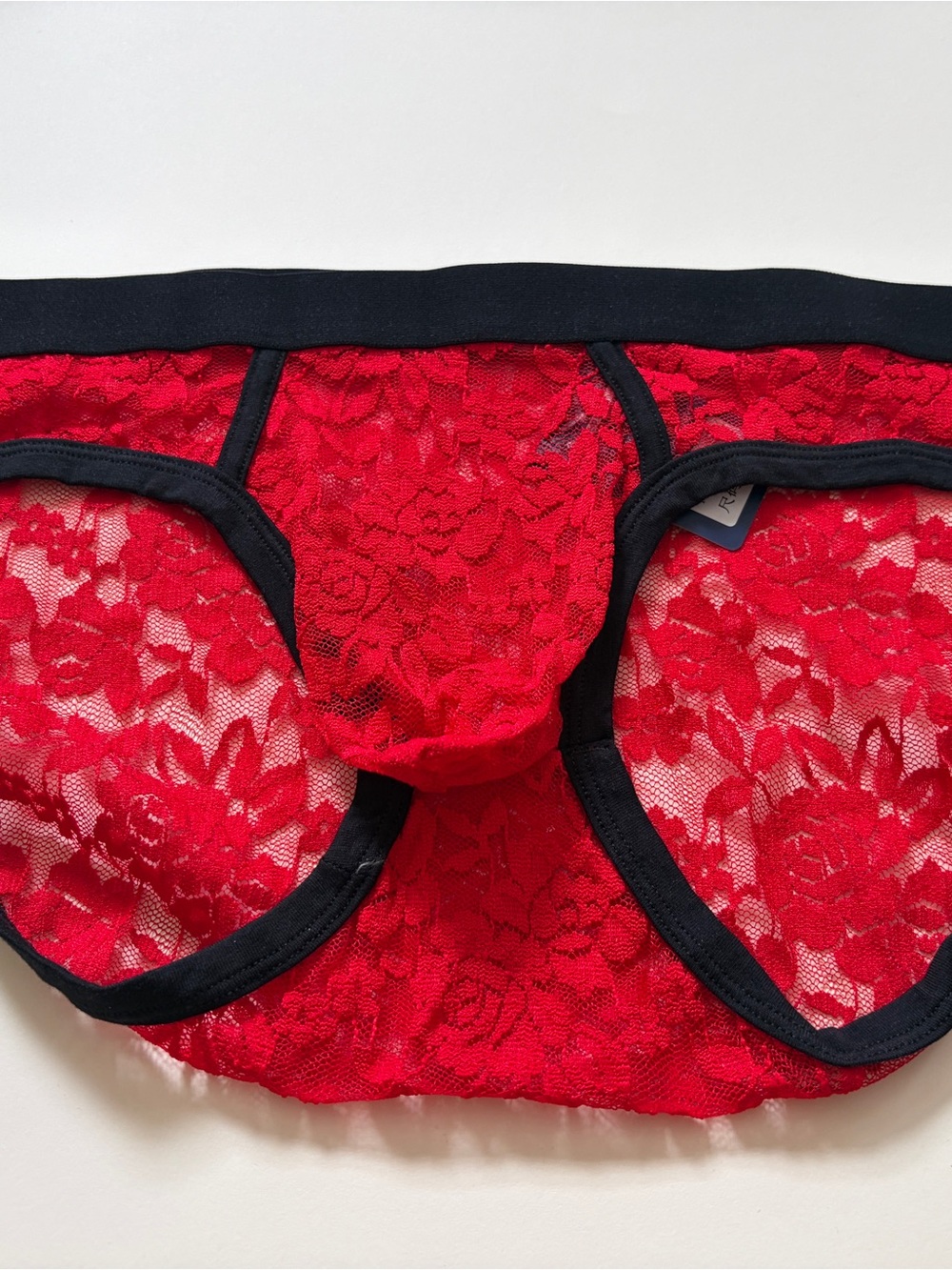 Red Lace Men’s Briefs with Black Trim